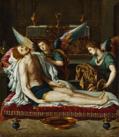 Le Corps du Christ oint par deux anges - Kristi kropp smord av två änglar - Allori, Alessandro (1535-1607) - ca 1593 - Olja på koppar - 45x39 - Szepmuveszeti Muzeum, Budapest av Alessandro Allori