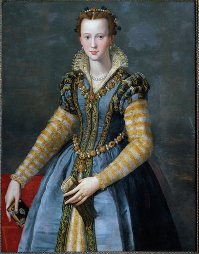 Porträtt av Maria av Medicis, fru till Henrik IV och mor till Ludvig XIII av Alessandro Allori