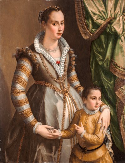 Porträtt av en adelsdam med sin son av Alessandro Allori