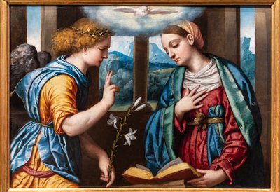 Annunciation, c.1535-40 (olja på panel) av Alessandro Bonvicino Moretto