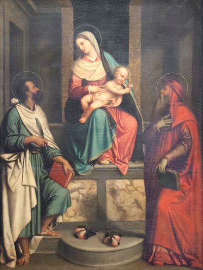 Madonna med barn och heliga (olja på duk) av Alessandro Bonvicino Moretto