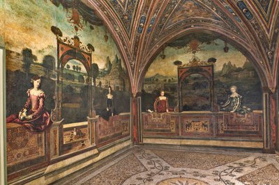Small Room of the Noble Ladies (olja på duk limmad på väggarna) av Alessandro Bonvicino Moretto