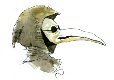 En pestläkare bär en näbbliknande mask som var fylld med aromatiska föremål av Alessandro Lonati
