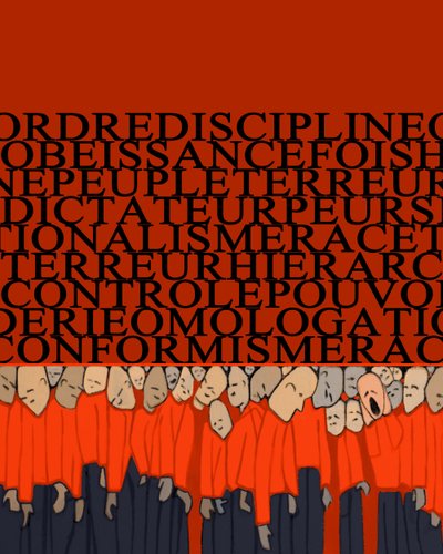 Allegori om diktaturens tyngd, förtryck, disciplin över människan, folkmassa krossad av makt och rädsla för tyranner - Illustration 2014 av Alessandro Lonati