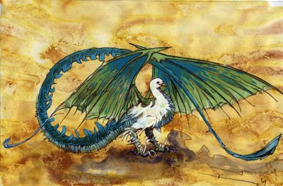 Fantastisk varelse: representation av en drachentdawn, halv duva mi drake. Teckning av Alessandro Lonati av Alessandro Lonati