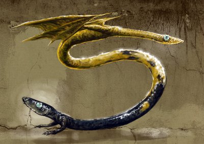 Fantastiska monster och varelser, kryptozoologi: representation av en Amphisbene, mytologisk orm med två huvuden - (Amphisbaenamythological, myrätande orm med ett huvud i varje ände) Teckning av Alessandro Lonati, 2012 av Alessandro Lonati