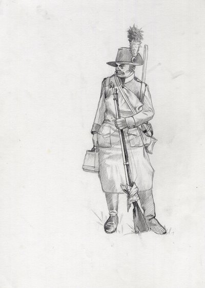 Första imperiet (1804-1814 och 1815): soldat från den österrikisk-ungerska armén (österrikisk-ungerska), pionjär sapeur (eller pionjär). Teckning av Alessandro Lonati av Alessandro Lonati