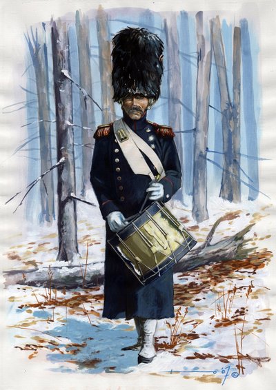 Första imperiet (1804-1814 och 1815): soldat från den stora Napoleonska armén, trumma för det franska kejserliga gardets grenadjärer i mantel av Alessandro Lonati
