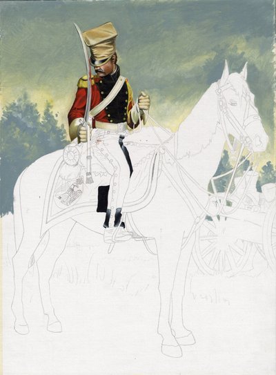 Första imperiet (1804-1814 och 1815): soldat från den stora franska Napoleonska arméns lätta kavalleri. Oavslutad teckning av Alessandro Lonati. av Alessandro Lonati