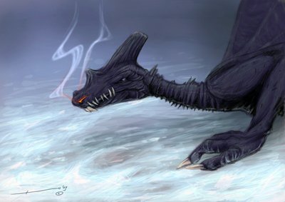 Legendary Creature: A Dragon in the Snow Drawing av Alessandro Lonati av Alessandro Lonati