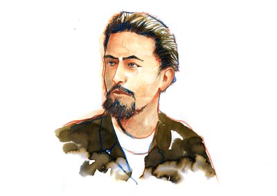 Porträtt av Anton Chekov (Tjechov eller Tjechov av Alessandro Lonati