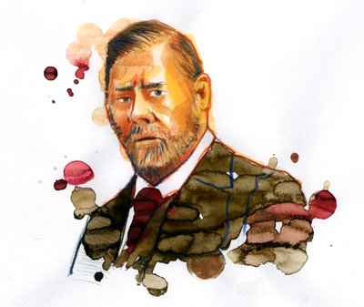 Porträtt av Bram STOKER (1847-1912), irländsk författare författare till "Dracula" (Porträtt av den irländska författaren Bram Stoker) av Alessandro Lonati