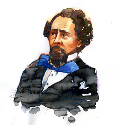 Porträtt av Charles Dickens (1812-1870) Engelsk författare (Porträtt av den engelske författaren och samhällskritikern Charles Dickens) av Alessandro Lonati