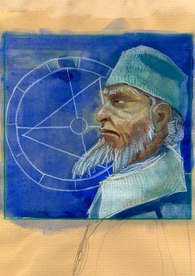 Porträtt av Michel de Notre Dame (Nostradamus) Engelsk astrolog - Porträtt av Nostradamus, Michel de Notre Dame (1503-1566) astrolog och doktor francais Illustration av Alessandro Lonati av Alessandro Lonati