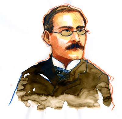 Porträtt av Rudyard Kipling (1865-1936), engelsk författare ((Porträtt av författaren Rudyard Kipling) av Alessandro Lonati