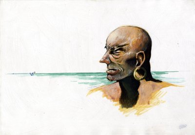 Porträtt av en pirat (privatman) eller sjöman med havet i botten. Färgteckning av Alessandro Lonati. av Alessandro Lonati