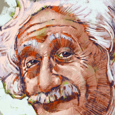 Porträtt av vetenskapsmannen Albert Einstein (illustration) av Alessandro Lonati