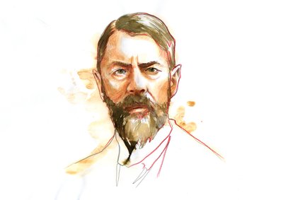 Porträtt av den tyske sociologen Max Weber (1864 - 1920) (Max Weber tysk sociolog, filosof, jurist och politisk ekonom) av Alessandro Lonati