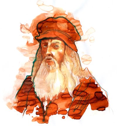 Porträtt av den italienske konstnären och vetenskapsmannen Leonard de Vinci (Leonardo da Vinci) (1452-1519) (Porträtt av Leonardo da Vinci italiensk polymath) av Alessandro Lonati