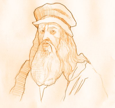 Porträtt av den italienske konstnären och vetenskapsmannen Leonard de Vinci (Leonardo da Vinci) (1452-1519) (Porträtt av Leonardo da Vinci italiensk polymath) av Alessandro Lonati