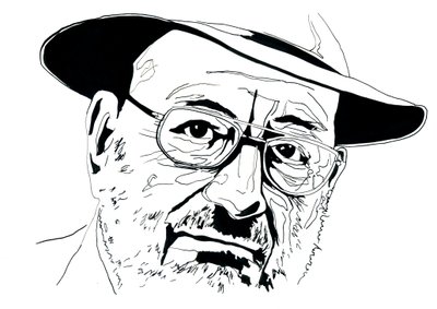 Porträtt av den italienske intellektuellen Umberto Eco (1932-2016) av Alessandro Lonati