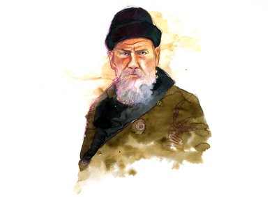 Porträtt av den ryske författaren Lev Nikolajevitj (Leo eller Leon Tolstoj) (Tolstoj) (1828-1910) (Porträtt av författaren Lev N Tolstoj) av Alessandro Lonati