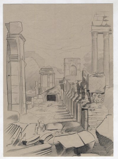Ruiner av den romerska eran i Rom, Forum (Romerskt forum) Teckning av Alessandro Lonati. av Alessandro Lonati