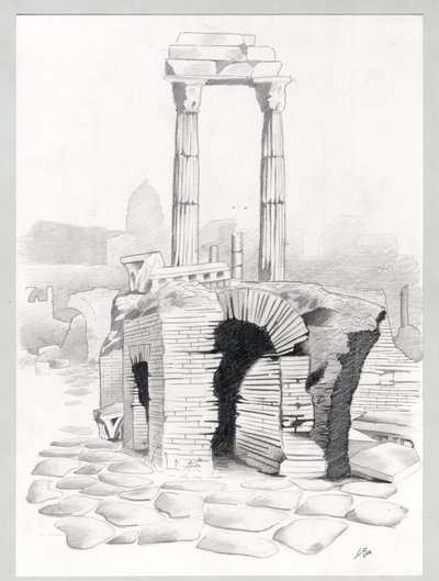 Ruiner av den romerska eran i Rom, Forum (Romerskt forum) Teckning av Alessandro Lonati. av Alessandro Lonati