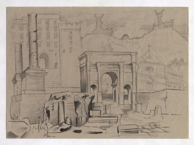 Ruiner av den romerska eran i Rom, Forum (Romerskt forum) Teckning av Alessandro Lonati. av Alessandro Lonati