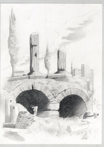 Ruiner av den romerska eran i Rom, Forum (Romerskt forum) Teckning av Alessandro Lonati. av Alessandro Lonati