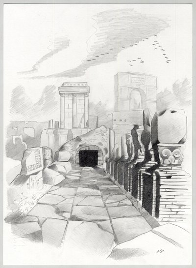 Ruiner av den romerska eran i Rom, Forum (Romerskt forum) Teckning av Alessandro Lonati. av Alessandro Lonati