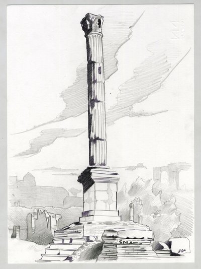 Ruiner av den romerska eran i Rom, Forum (Romerskt forum) Teckning av Alessandro Lonati. av Alessandro Lonati