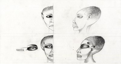 Science fiction-illustration (science fiction): studie av ansiktet på en utomjording eller utomjording (utomjordisk eller utomjording) från planeten Mars till erövringen av rymden eller universum. Teckning av Alessandro Lonati av Alessandro Lonati
