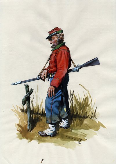 Andra imperiet (1852-1870): Italiens enande (Risorgimento), frivillig från den garibaldianska armén känd som kämpe för "röd skjorta" för Giuseppe Garibaldis sak (1807-1882) i Italien av Alessandro Lonati