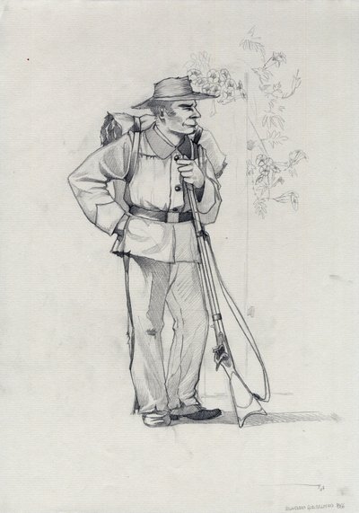 Andra imperiet (1852-1870): Italiens enande (Risorgimento), frivillig från den garibaldianska armén känd som kämpe för "röd skjorta" för Giuseppe Garibaldis sak (1807-1882) i Italien av Alessandro Lonati