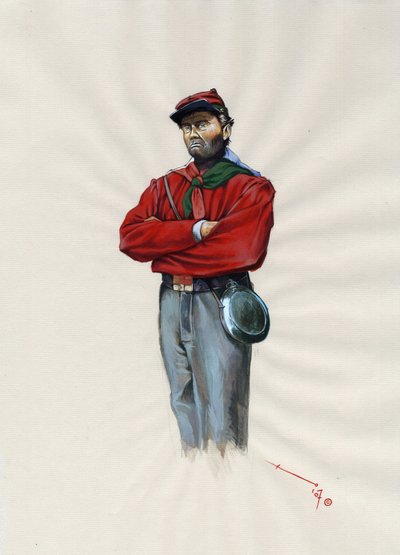Andra riket (1852-1870): Italiens enande (Risorgimento), frivillig officer i den garibaldianska armén känd som "röd skjorta" kämpe för Giuseppe Garibaldis sak (1807-1882) i Italien av Alessandro Lonati