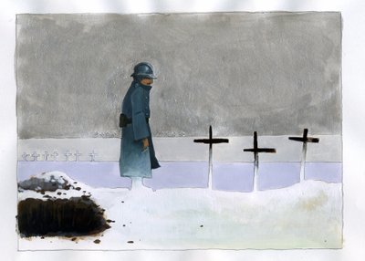 Första världskriget: en fransk soldat i en krigsgrav som tittar på korsen av Alessandro Lonati