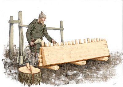 vikingaskeppsbyggare arbetar av Alessandro Lonati