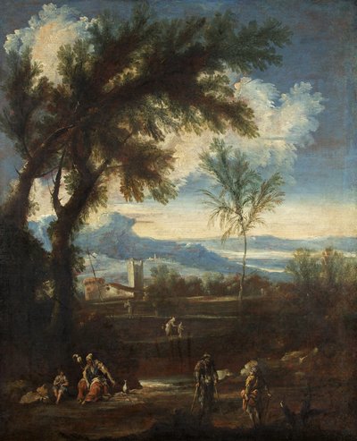Landskap med figurer, ca 1710-40 (olja på duk) av Alessandro Magnasco