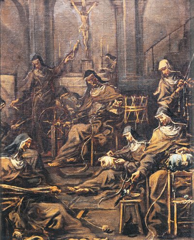 Nunnor spinner och broderar, av Alessandro Magnasco, känd som Lissandrino (1667-1749) av Alessandro Magnasco