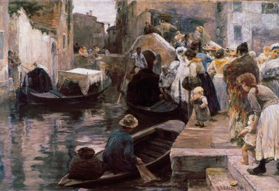 ""Bröllop i Venedig"" De nygifta åker gondol. Målning av Alessandro Milesi (1856-1945) 1897 Rom. Galleria Nazionale d