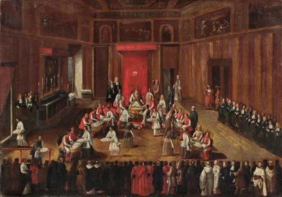 Ceremoni för Agnus Dei firad av påven Clemens XI, ca. 1710. av Alessandro Piazza