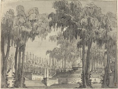 En palatsträdgård med runda terrasser av Alessandro Sanquirico