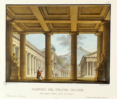 Portik av Grand Theatre i Pompeii, i bakgrunden Vesuvescenografin för framförandet av "operan" L