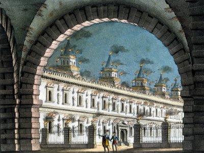Scenografi av Sanquirico för operan "" Il pirata "" (Piraten) av Vincenzo Bellini av Alessandro Sanquirico
