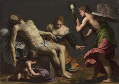 Klagovisa över Kristi kropp, ca 1645-50 (olja på peksten) av Alessandro Turchi