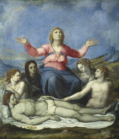 Klagosång över den döde Kristus (olja på blylegering) av Alessandro attr. to Allori