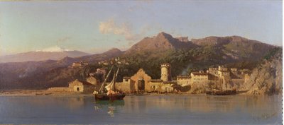 Utsikt över Taormina, Sicilien, med Etna i bakgrunden, 1868 av Alessandro la Volpe