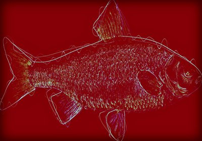 Fish V,2020 ,(blandade media) av Alex Caminker