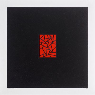 Red Bits on Black, 2021 (emalj på kort) av Alex Dunn